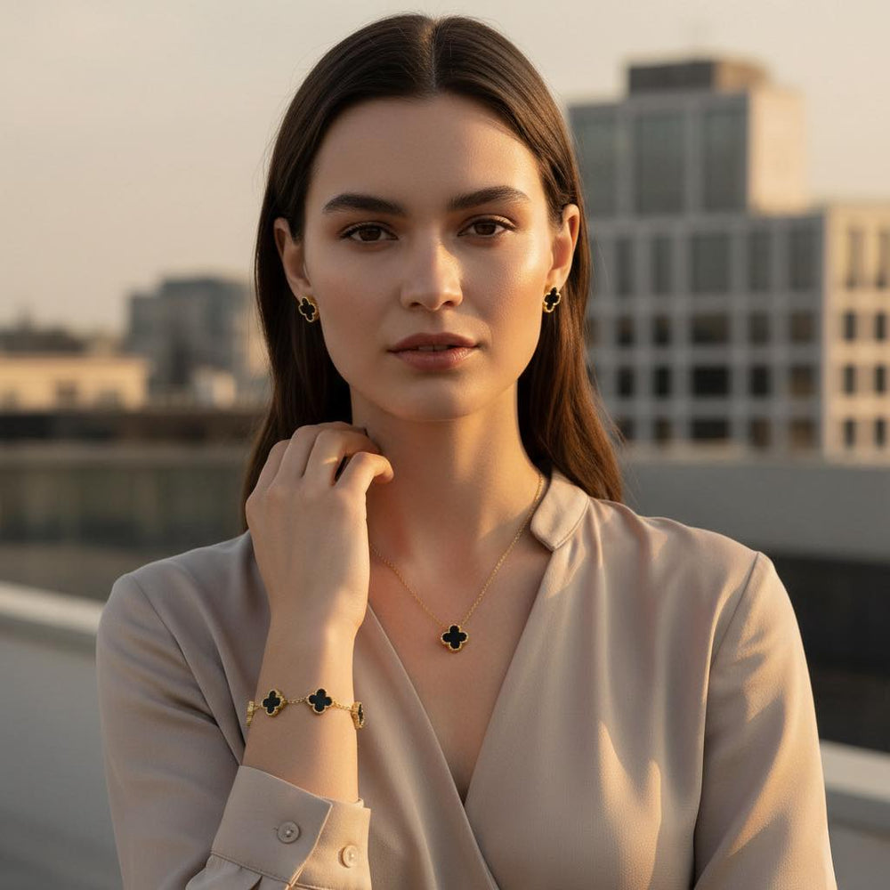 Trébol Elegance™ — Set de Joyería Fina en Stainless Steel Bañado en Oro