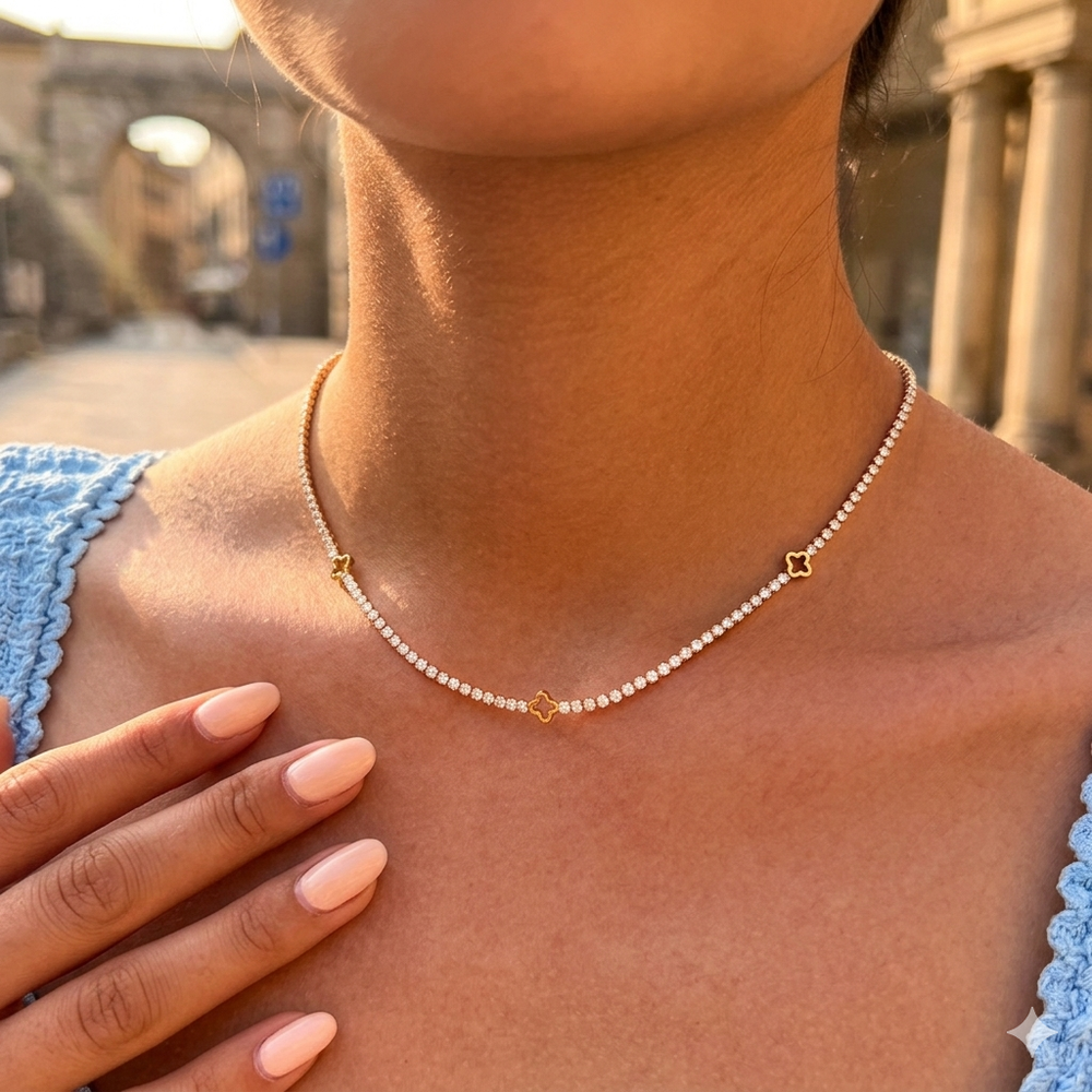 Clover Tennis Necklace — Stainless Steel