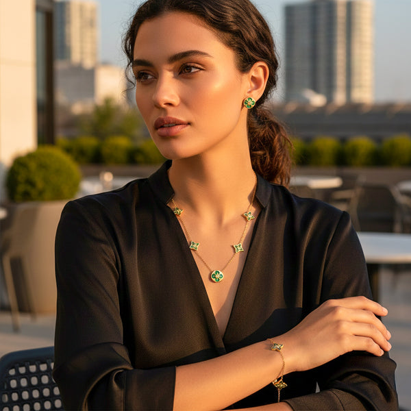 Green Glow™ — Set de Joyería Verde en Stainless Steel Bañado en Oro