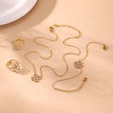 Gardenia Dorada™ — Conjunto de Joyería Floral Bañada en Oro | Collar, Pulsera y Anillo Ajustable Stainless Steel