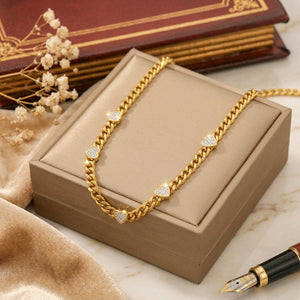 Golden Love™ — Conjunto de Joyería con Corazones de Circonias en Oro | Collar, Pulsera y Pantallas Stainless Steel