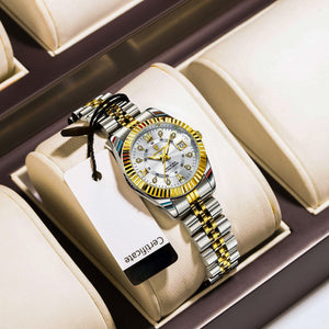 Dama Imperial™ — Reloj Femenino Elegante de Acero Inoxidable Bañado en Oro