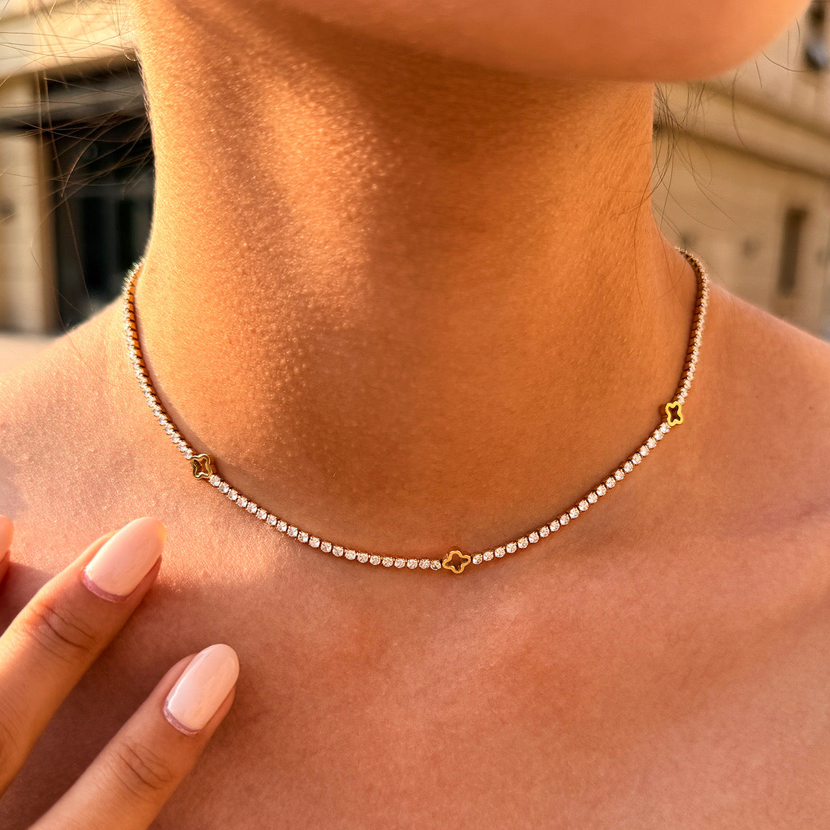 Clover Tennis Necklace — Stainless Steel