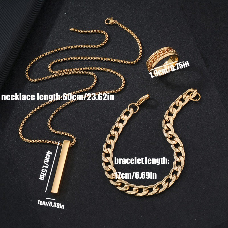 Golden Gentleman™ — Conjunto de Joyería para Hombre Bañada en Oro 18K | Collar, Pulsera y Anillo Stainless Steel