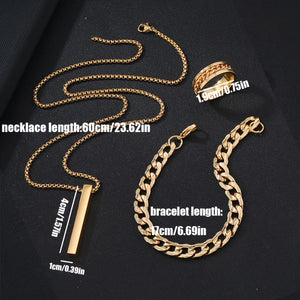 Golden Gentleman™ — Conjunto de Joyería para Hombre Bañada en Oro 18K | Collar, Pulsera y Anillo Stainless Steel