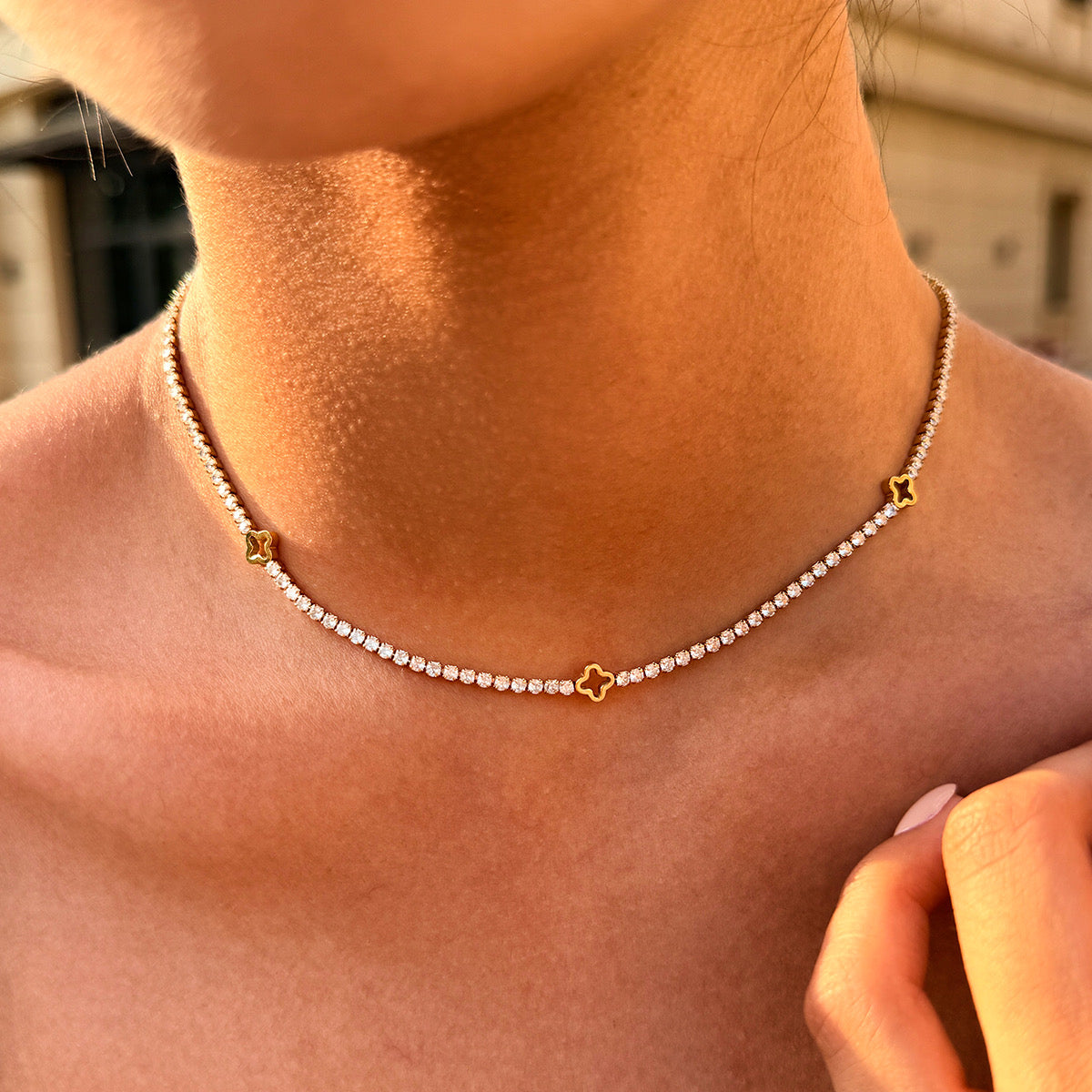 Clover Tennis Necklace — Stainless Steel