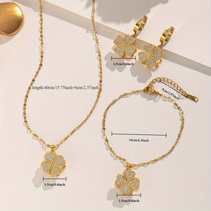 Lucky Luxe Set — Conjunto de Joyería Stainless Steel con Trébol | Collar, Pulsera y Pantallas