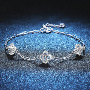 Destello de Lujo™ — Pulsera de Plata Esterlina S925 con Trébol y Moissanita | Brazalete de Lujo para Mujer