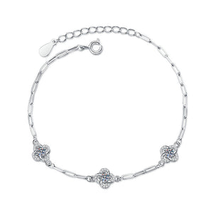 Destello de Lujo™ — Pulsera de Plata Esterlina S925 con Trébol y Moissanita | Brazalete de Lujo para Mujer