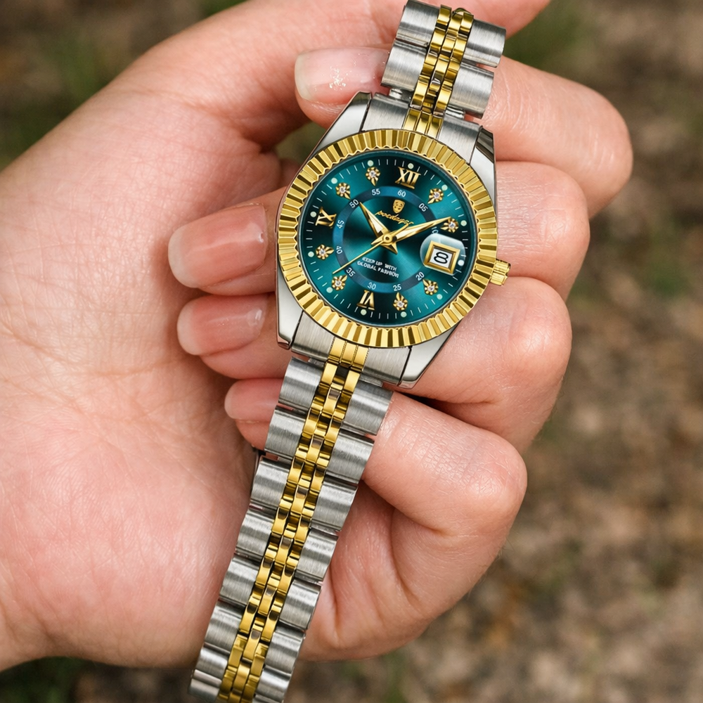 Dama Imperial™ — Reloj Femenino Elegante de Acero Inoxidable Bañado en Oro