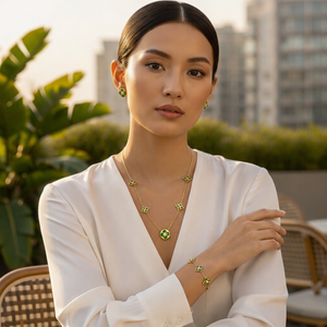 Green Glow™ — Set de Joyería Verde en Stainless Steel Bañado en Oro