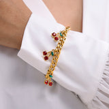 Cherry Gold™ — Conjunto de Joyería con Cerezas Esmaltadas en Oro | Collar y Pulsera Stainless Steel