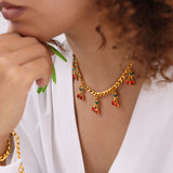 Cherry Gold™ — Conjunto de Joyería con Cerezas Esmaltadas en Oro | Collar y Pulsera Stainless Steel