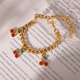 Cherry Gold™ — Conjunto de Joyería con Cerezas Esmaltadas en Oro | Collar y Pulsera Stainless Steel