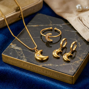 Luna Celestial™ — Conjunto de Joyería Luna y Estrellas con Brillo Sutil | Collar, Pulsera y Pantallas Stainless Steel
