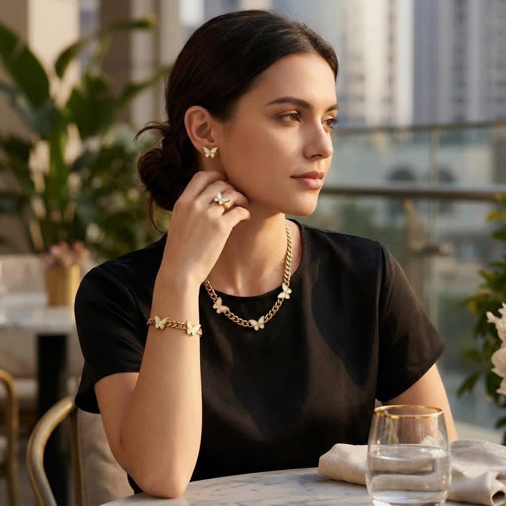 Butterfly Charm™ — Set Mariposa en Stainless Steel Bañado en Oro 18K
