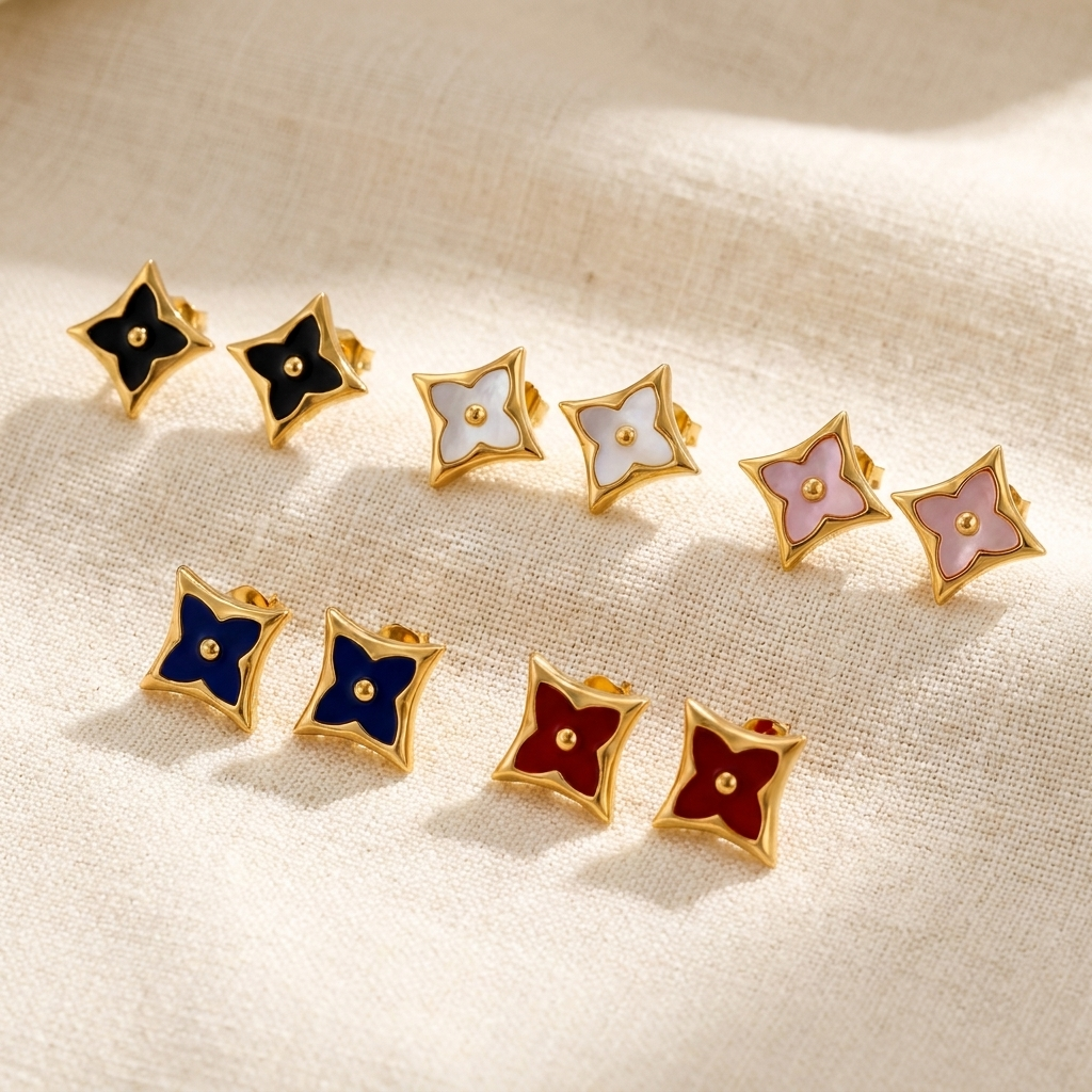 Trébol Estelar Set — aretes en los 5 colores