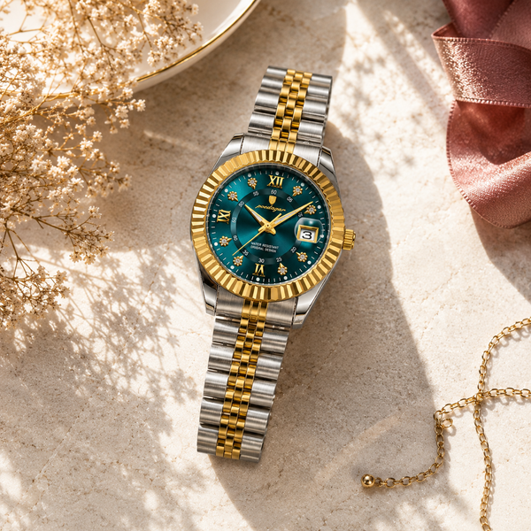 Dama Imperial™ — Reloj Femenino Elegante de Acero Inoxidable Bañado en Oro