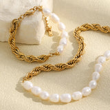 Perla Trenzada Set — collar y pulsera de perlas y cadena trenzada