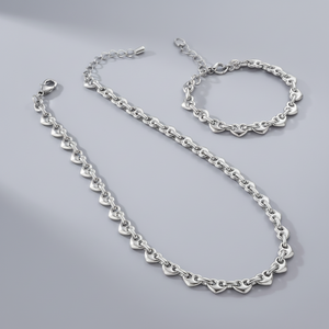 Estilo Sin Limites™ — Conjunto de Cadena y Pulsera con Eslabones Gruesos Plateados | Collar y Pulsera Stainless Steel Unisex